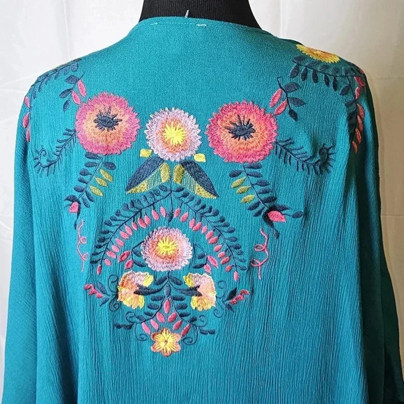 SOLD Umgee Blue Floral Embroidered Bohemian Open Kimono Sz S/M - Picture 6 of 8